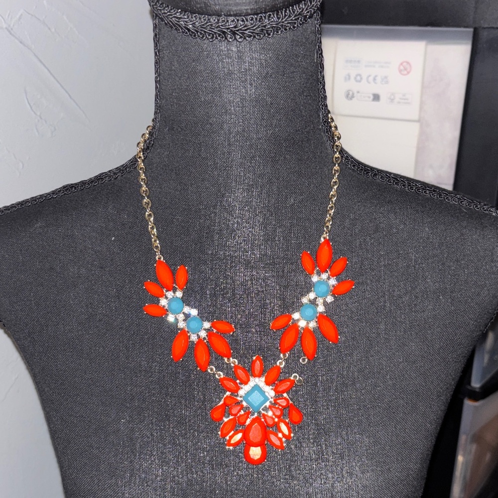 Elegant Red and Blue Statement Necklace